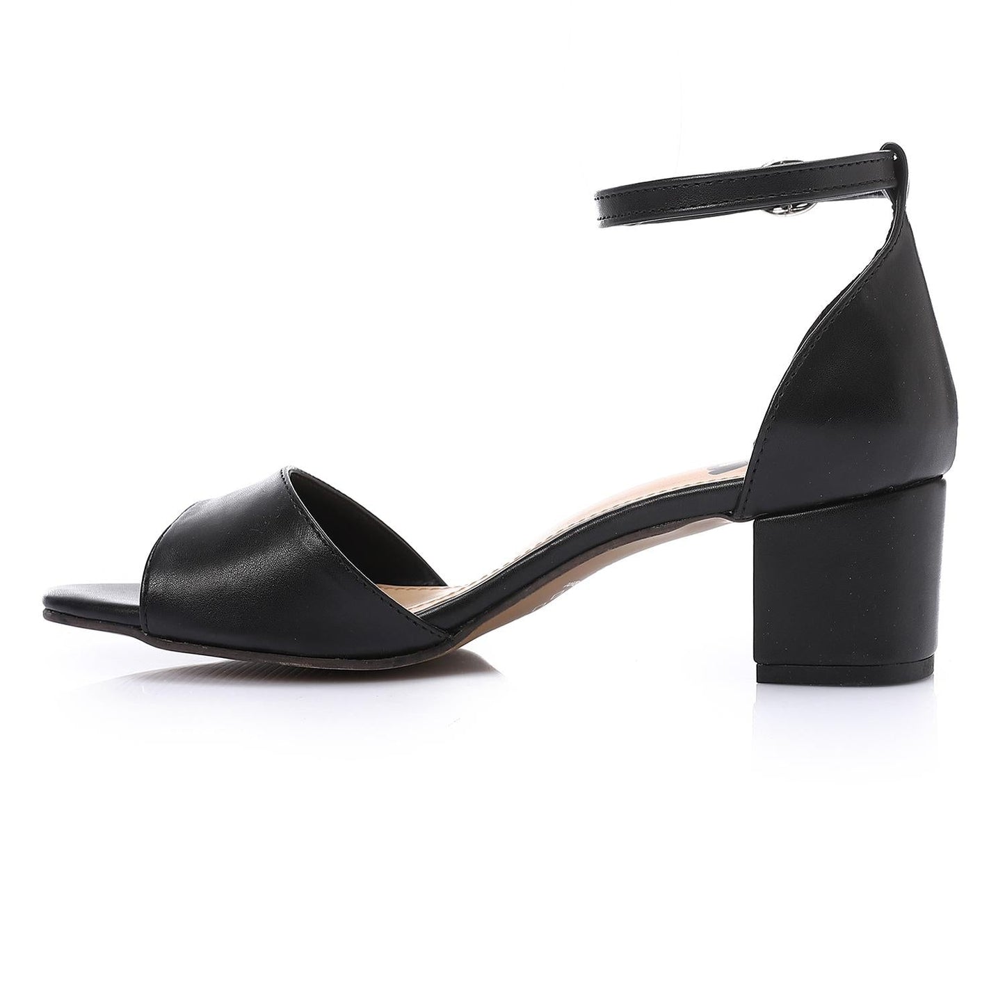 Faux Leather Solid Block Heel Sandals – Black