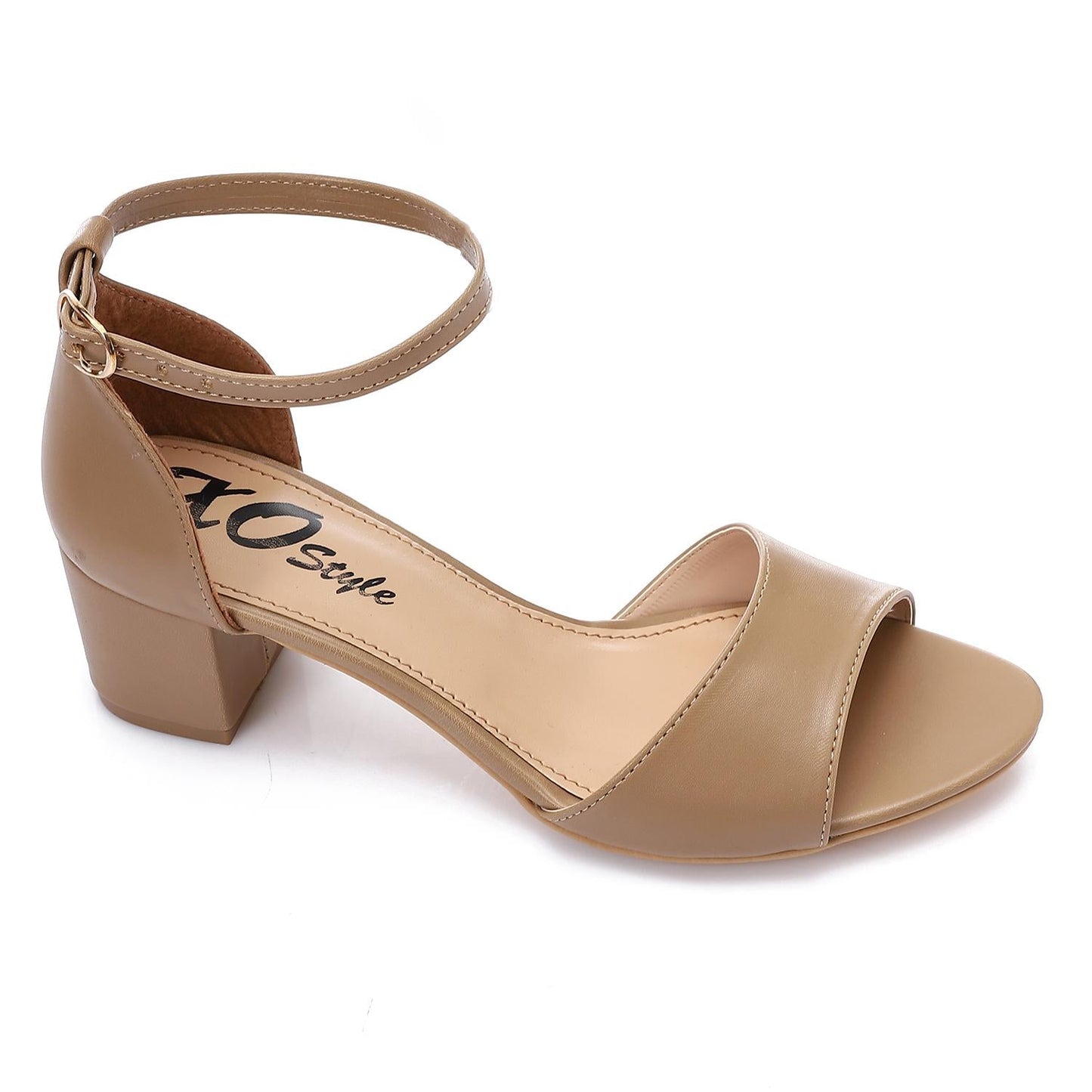 Leather Solid Block Heel Sandals – Coffee