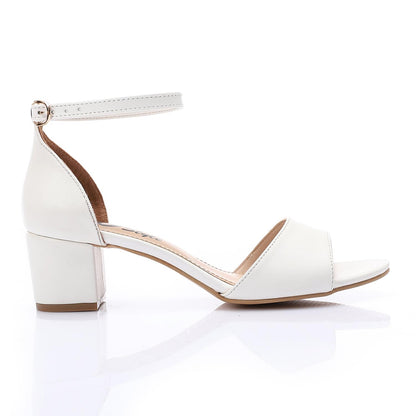 Faux Leather Solid Block Heel Sandals – White