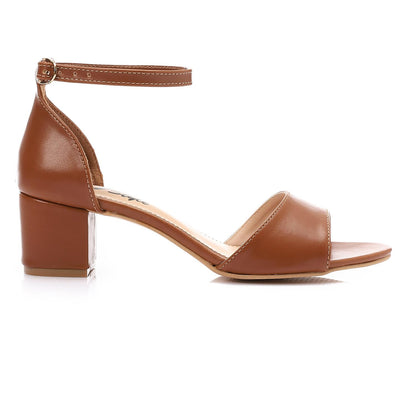 Faux Leather Solid Block Heel Sandals – Camel