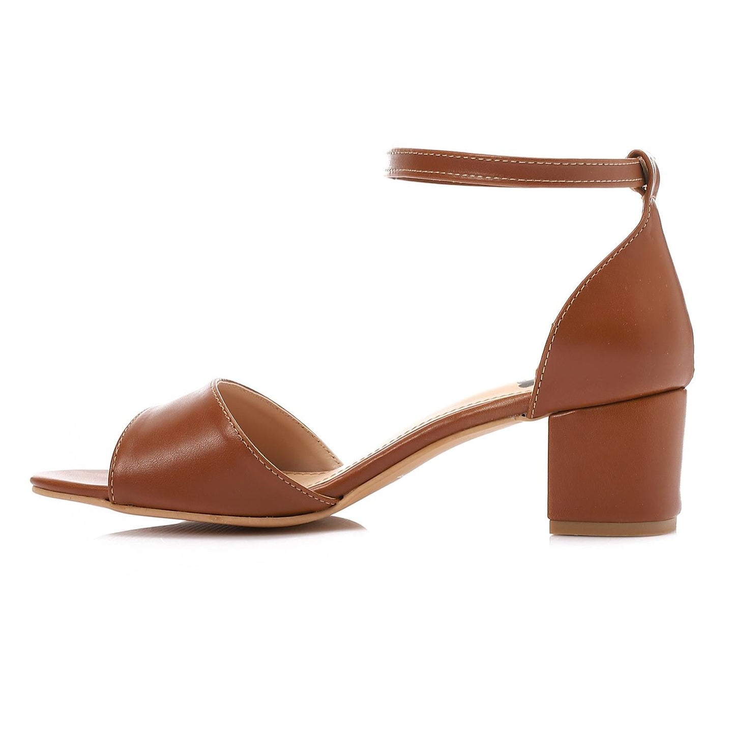 Faux Leather Solid Block Heel Sandals – Camel