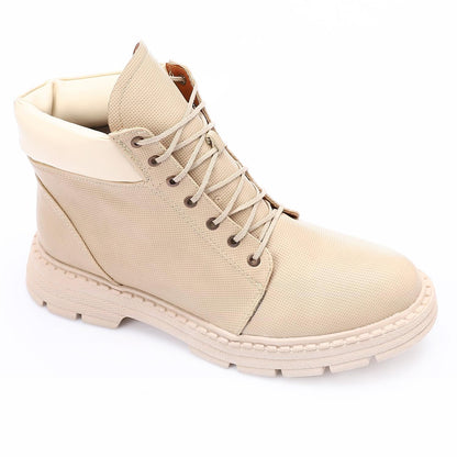 Faux Leather Croc-Embossed Ankle Boots - Beige