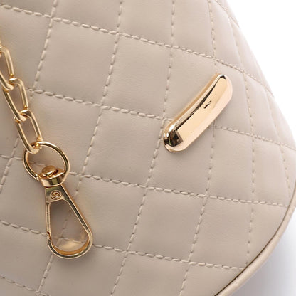 Faux leather Bucket Bag with Pearl Handle - Beige