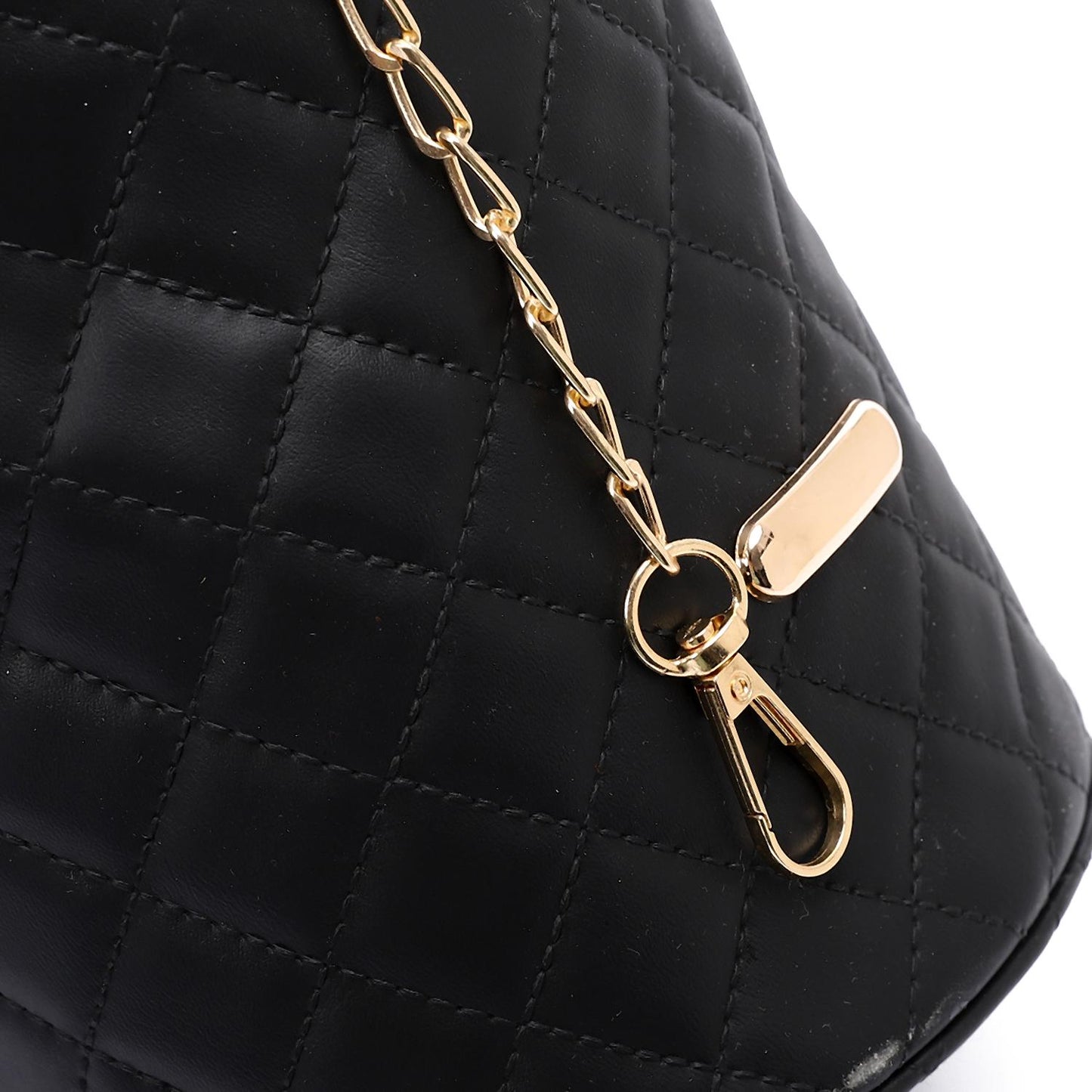 Faux leather Bucket Bag with Pearl Handle - Black