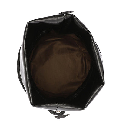 Faux leather Bucket Bag with Pearl Handle - Black