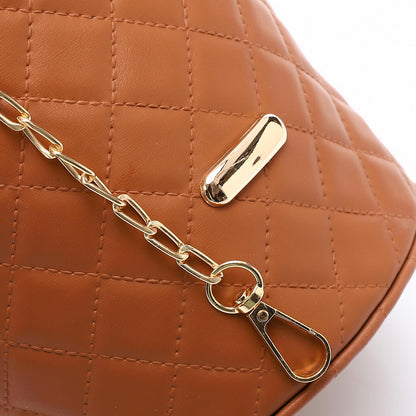 Faux leather Bucket Bag with Pearl Handle - Brown