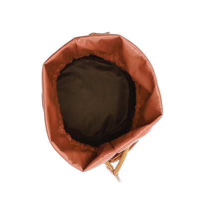 Faux leather Bucket Bag with Pearl Handle - Brown