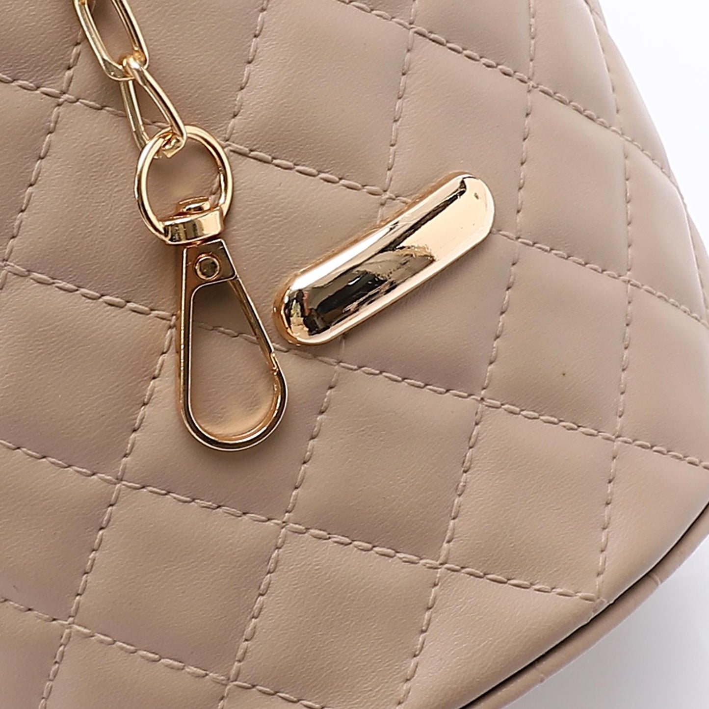 Faux leather Bucket Bag with Pearl Handle - Coffee