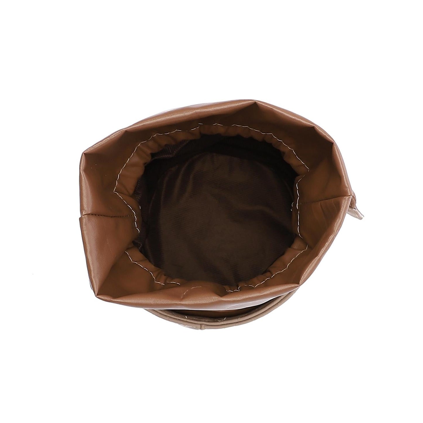 Faux leather Bucket Bag with Pearl Handle - Coffee