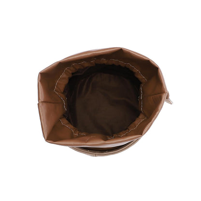 Faux leather Bucket Bag with Pearl Handle - Coffee