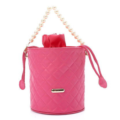 Faux leather Bucket Bag with Pearl Handle - Pink