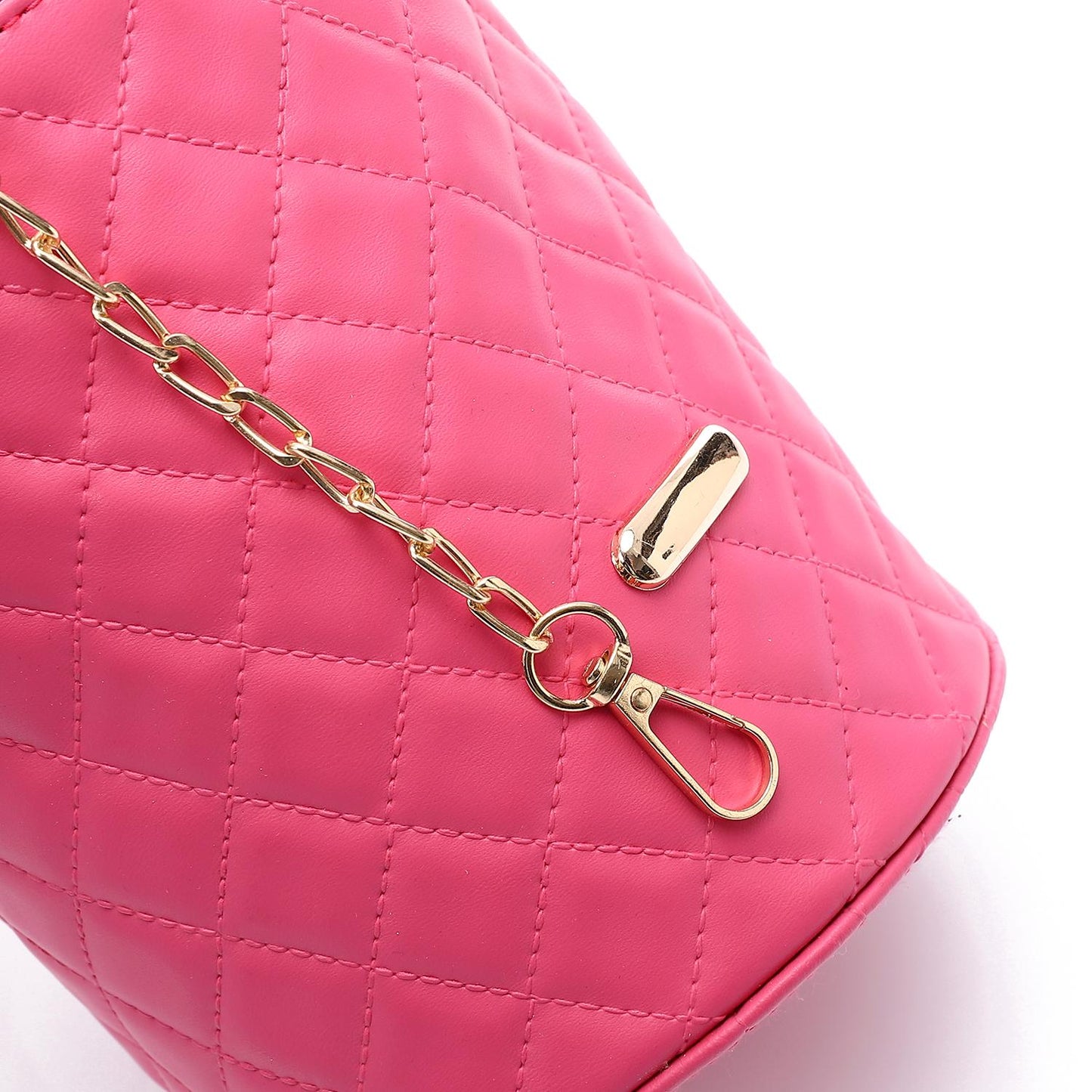 Faux leather Bucket Bag with Pearl Handle - Pink
