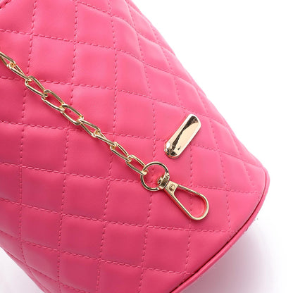 Faux leather Bucket Bag with Pearl Handle - Pink