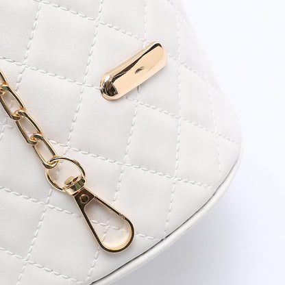 Faux leather Bucket Bag with Pearl Handle - White