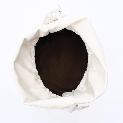 Faux leather Bucket Bag with Pearl Handle - White