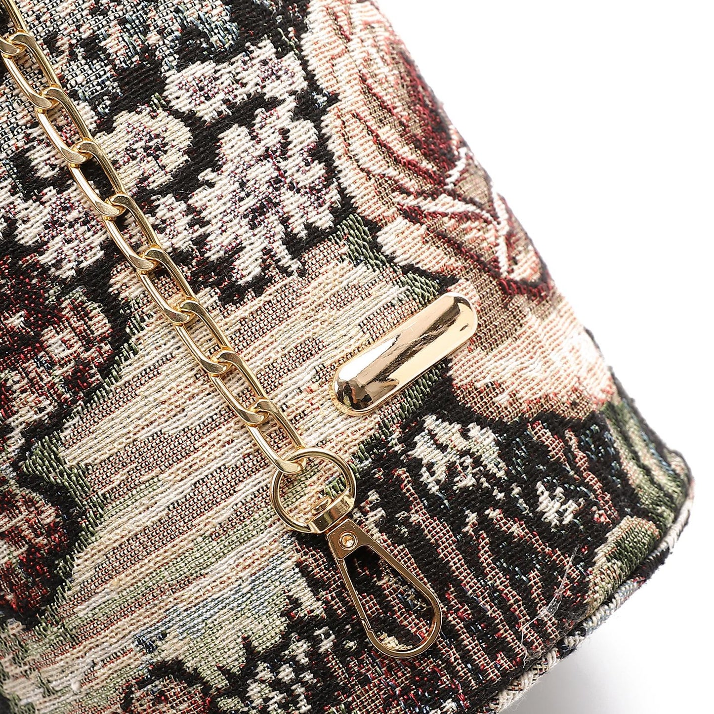 Tapestry Bucket Bag with Pearl Handle - Multicolor