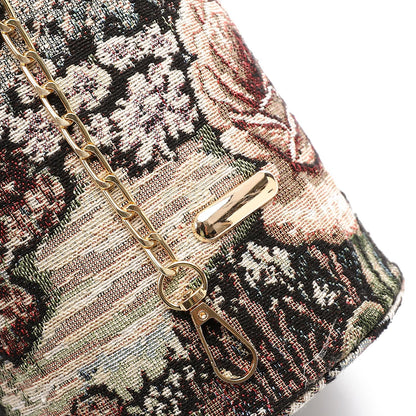 Tapestry Bucket Bag with Pearl Handle - Multicolor