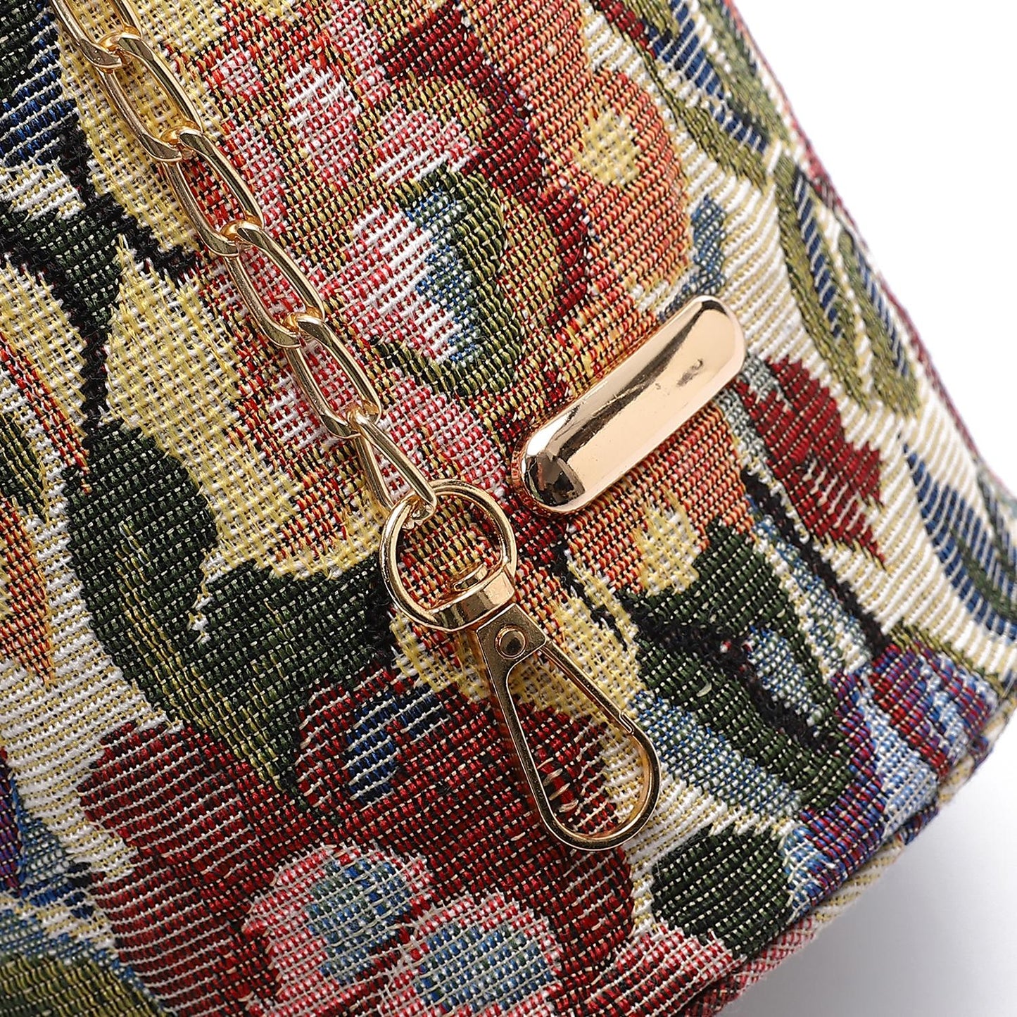 Tapestry Bucket Bag with Pearl Handle - Multicolor