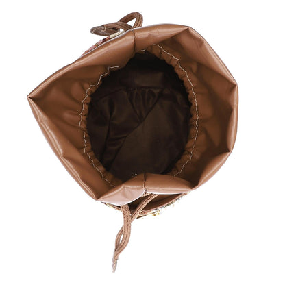 Faux leather Bucket Bag with Pearl Handle - Brown