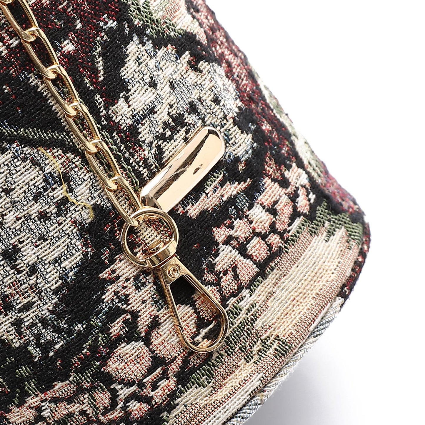 Tapestry Bucket Bag with Pearl Handle - Multicolor