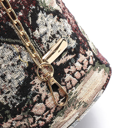 Tapestry Bucket Bag with Pearl Handle - Multicolor