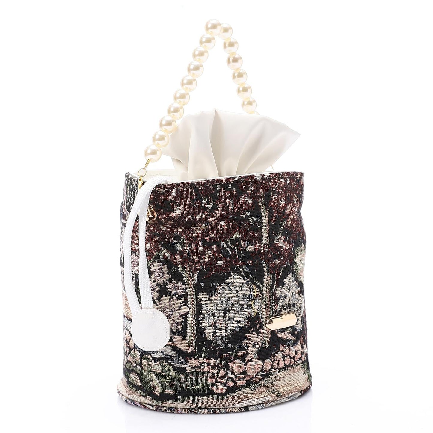 Tapestry Bucket Bag with Pearl Handle - Multicolor