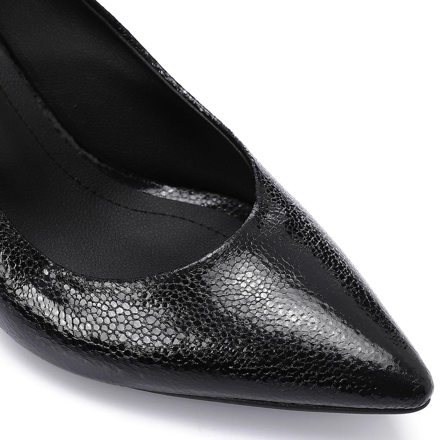 Faux Leather Pointed-Toe Sculptural Heel Pump - Black