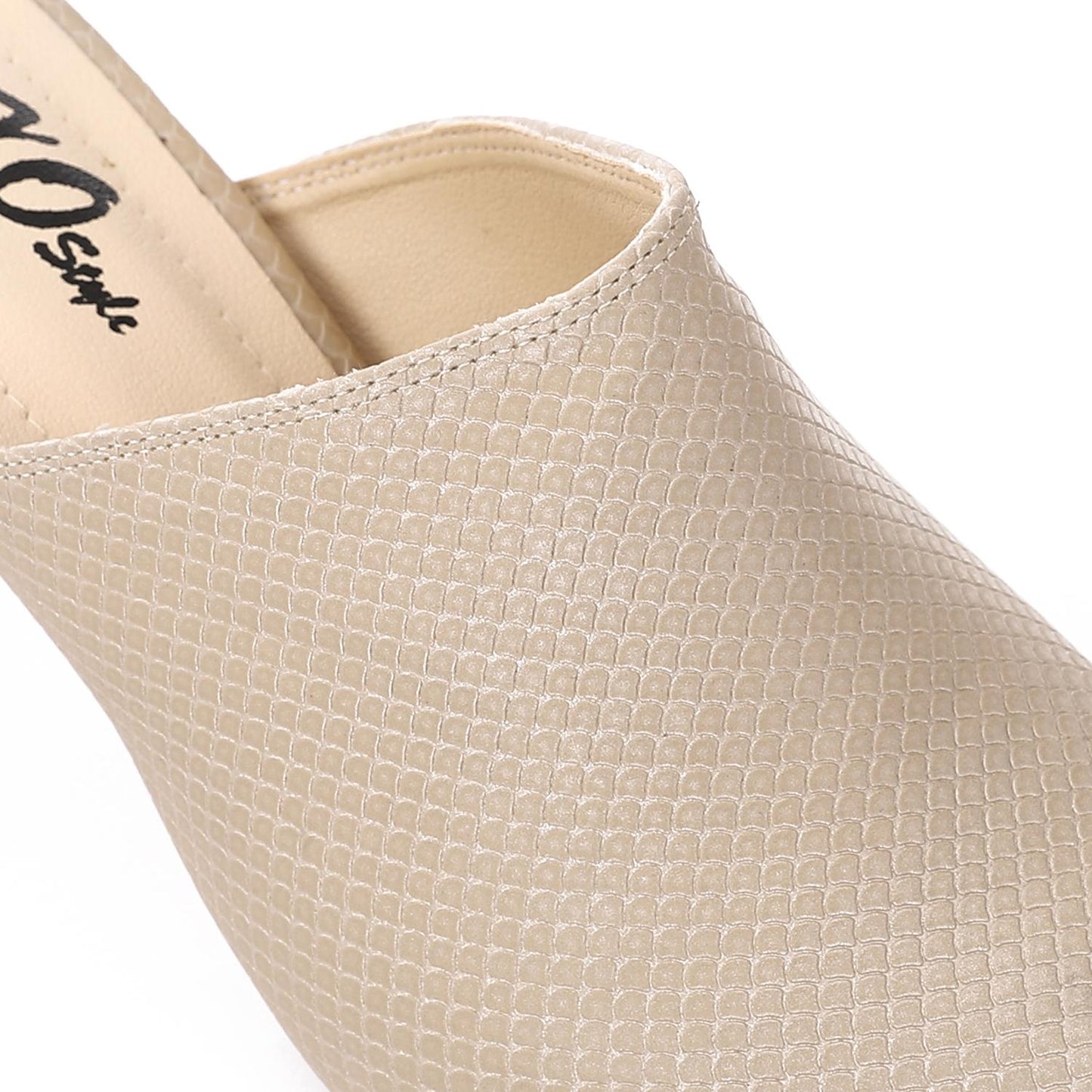 Faux Leather Pointed-Toe Kitten Heel Mule - Beige