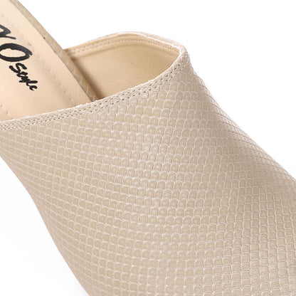 Faux Leather Pointed-Toe Kitten Heel Mule - Beige