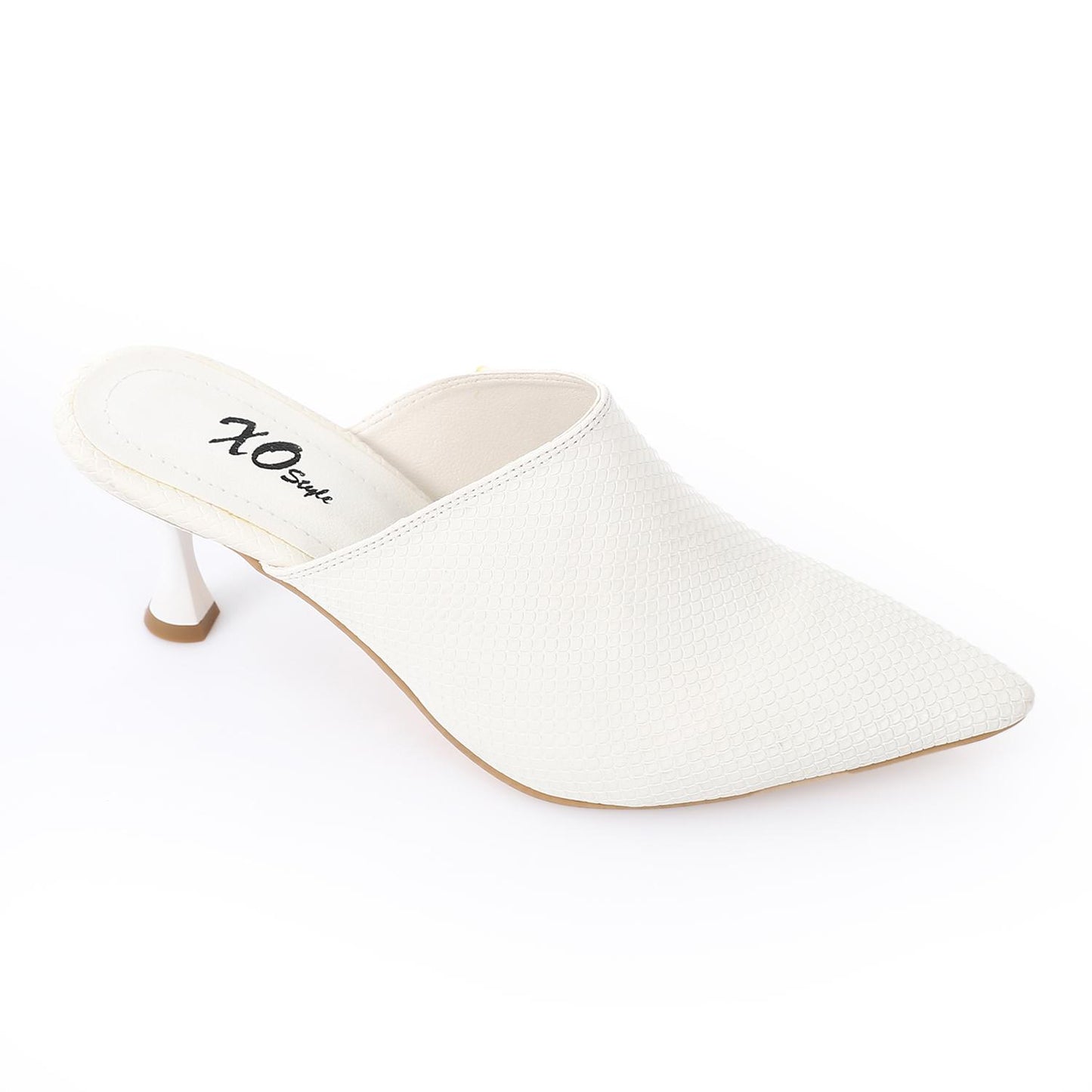 Faux Leather Pointed-Toe Kitten Heel Mule - White