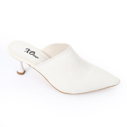 Faux Leather Pointed-Toe Kitten Heel Mule - White
