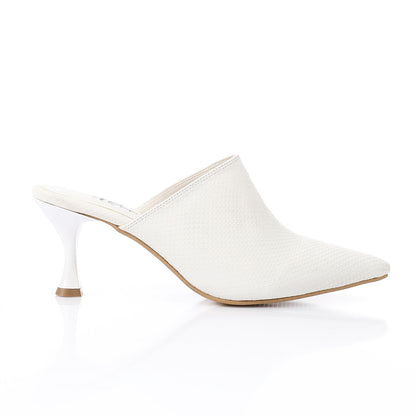Faux Leather Pointed-Toe Kitten Heel Mule - White