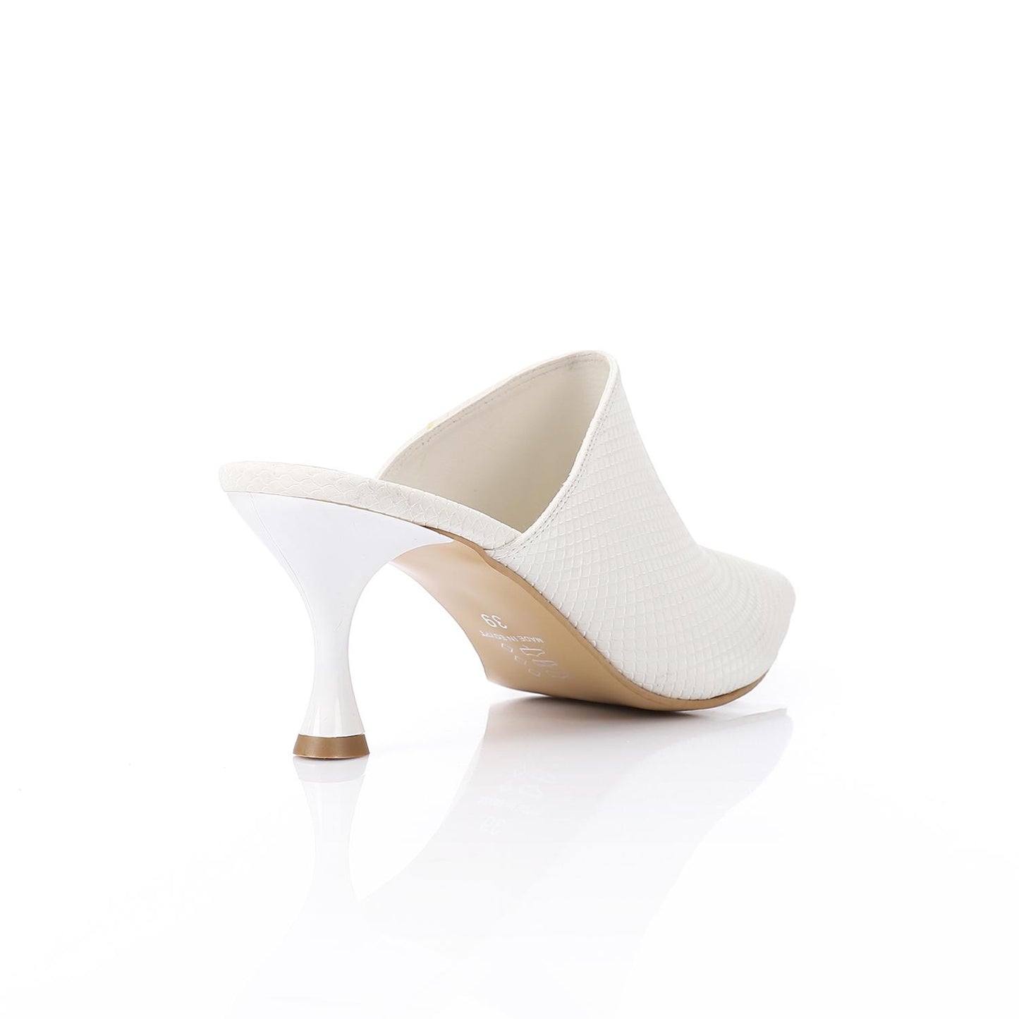 Faux Leather Pointed-Toe Kitten Heel Mule - White