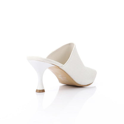 Faux Leather Pointed-Toe Kitten Heel Mule - White