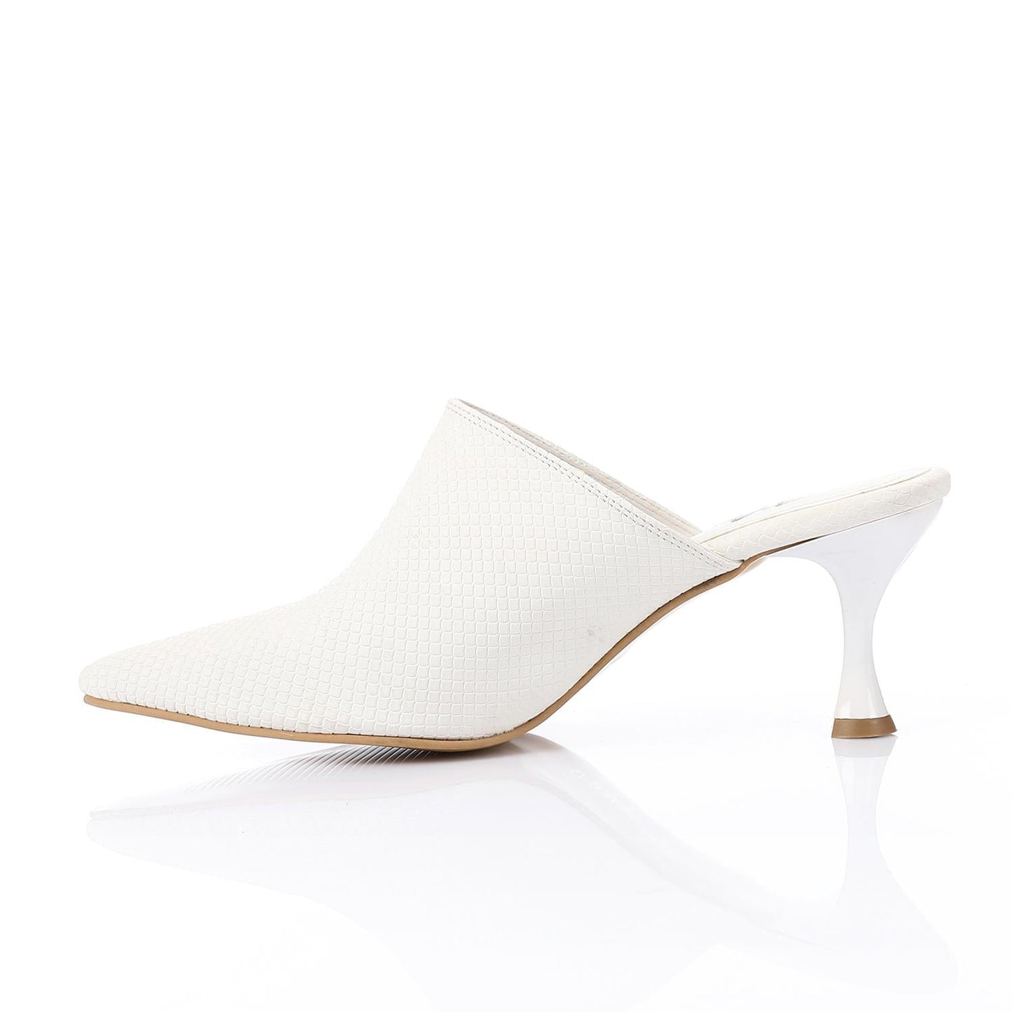 Faux Leather Pointed-Toe Kitten Heel Mule - White