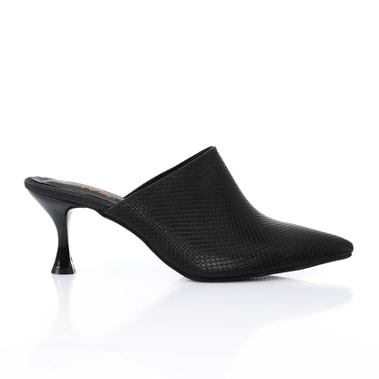 Faux Leather Pointed-Toe Kitten Heel Mule - Black
