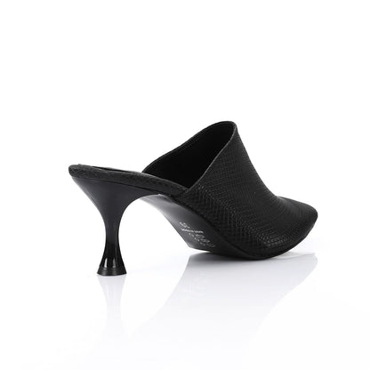 Faux Leather Pointed-Toe Kitten Heel Mule - Black