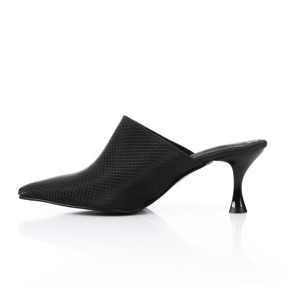 Faux Leather Pointed-Toe Kitten Heel Mule - Black