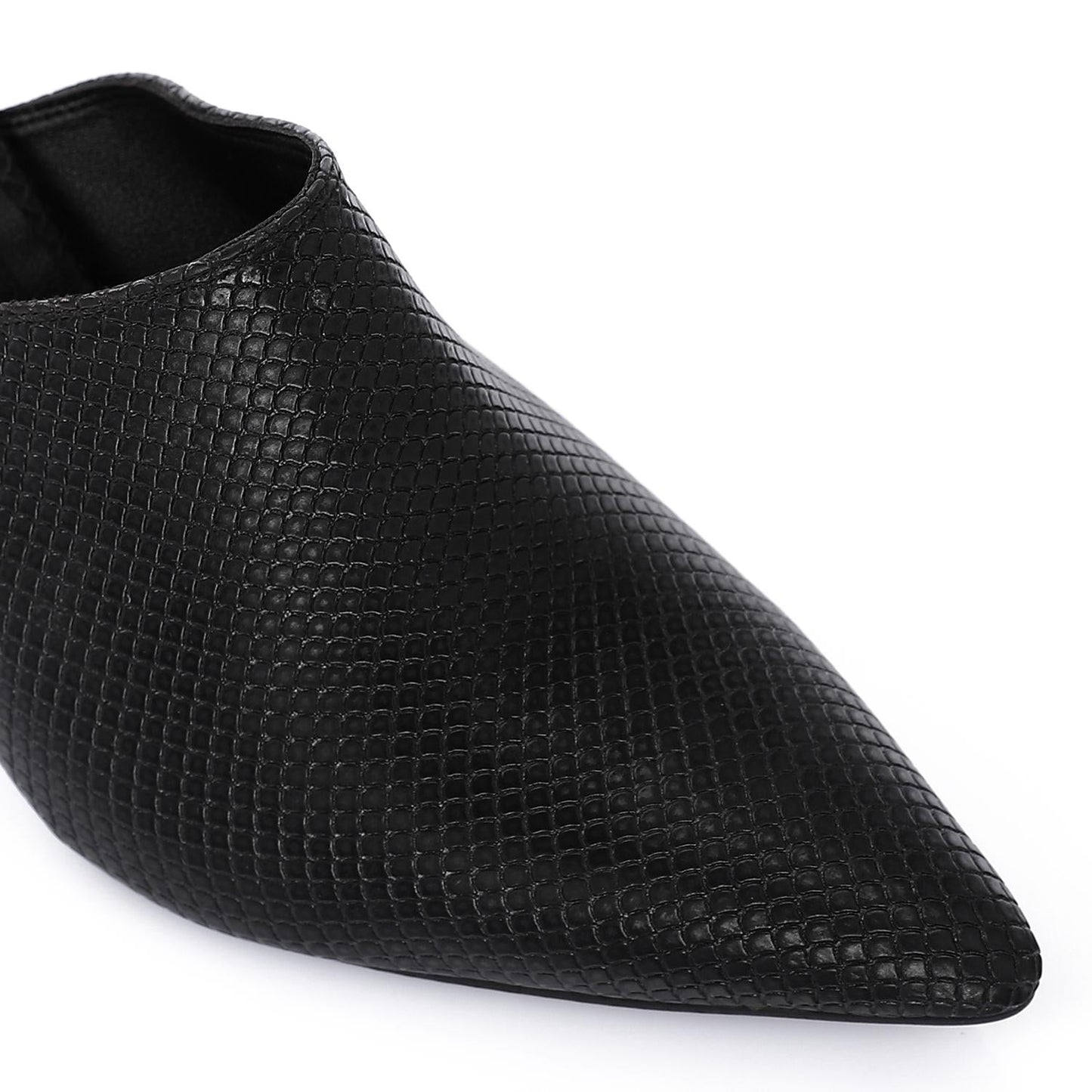 Faux Leather Pointed-Toe Kitten Heel Mule - Black