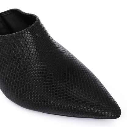 Faux Leather Pointed-Toe Kitten Heel Mule - Black