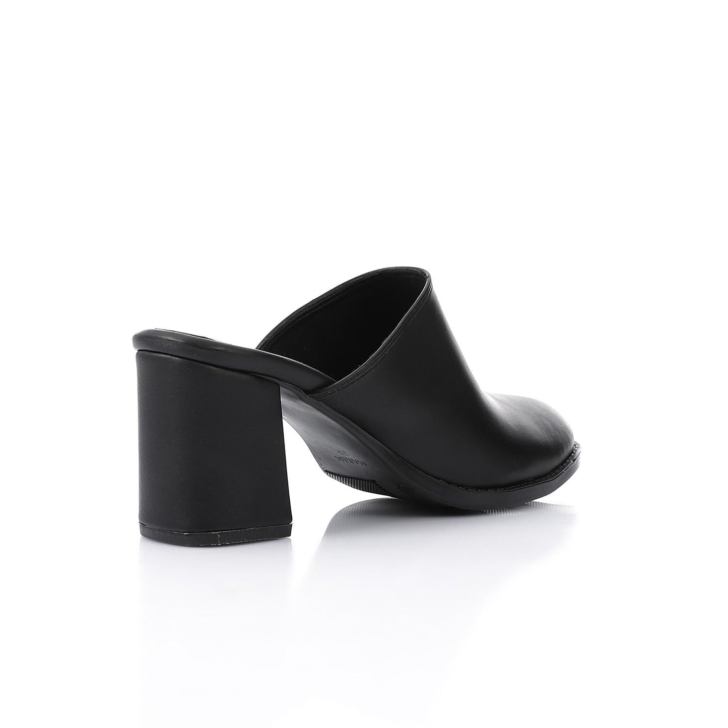 Leather Solid Block Heel Mules – Black