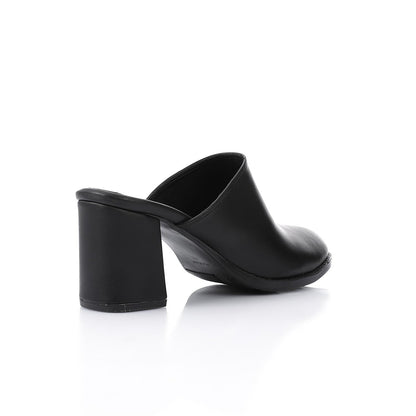 Leather Solid Block Heel Mules – Black