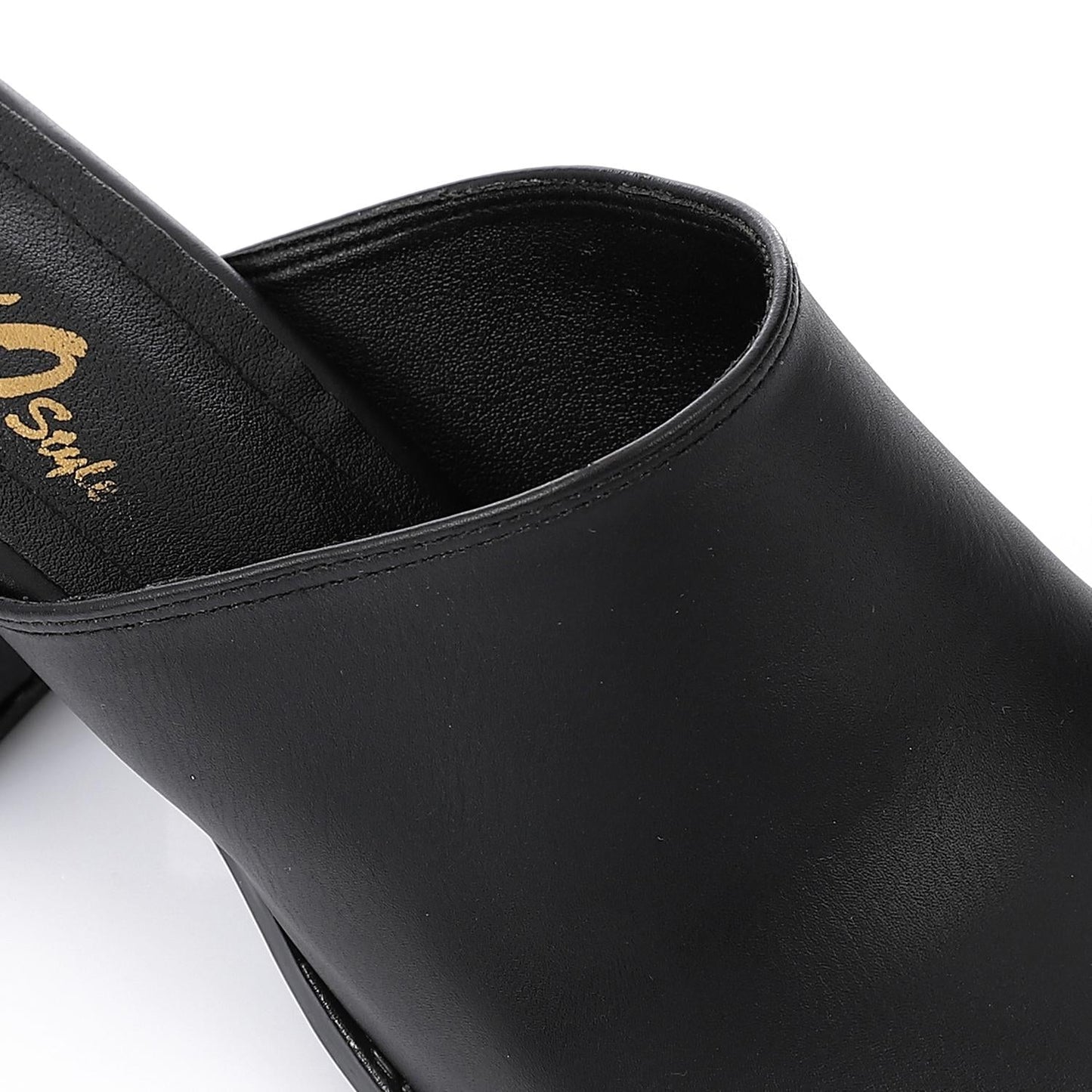 Leather Solid Block Heel Mules – Black