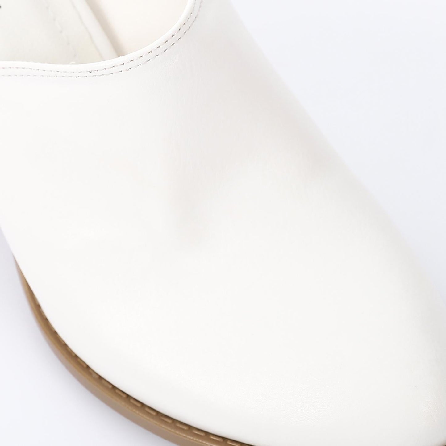 Leather Solid Block Heel Mules – White