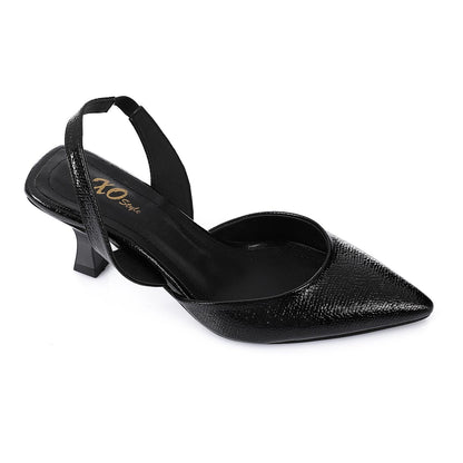 Faux Leather Metallic Slingback Kitten Heel Pumps – Black