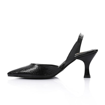 Faux Leather Metallic Slingback Kitten Heel Pumps – Black