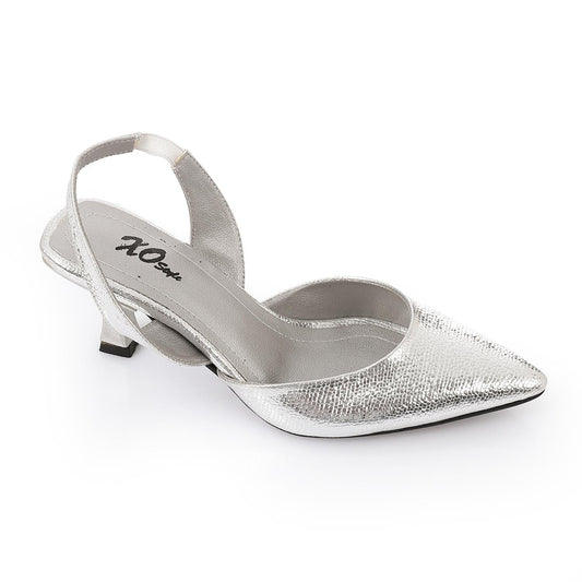 Faux Leather Metallic Slingback Kitten Heel Pumps – Silver