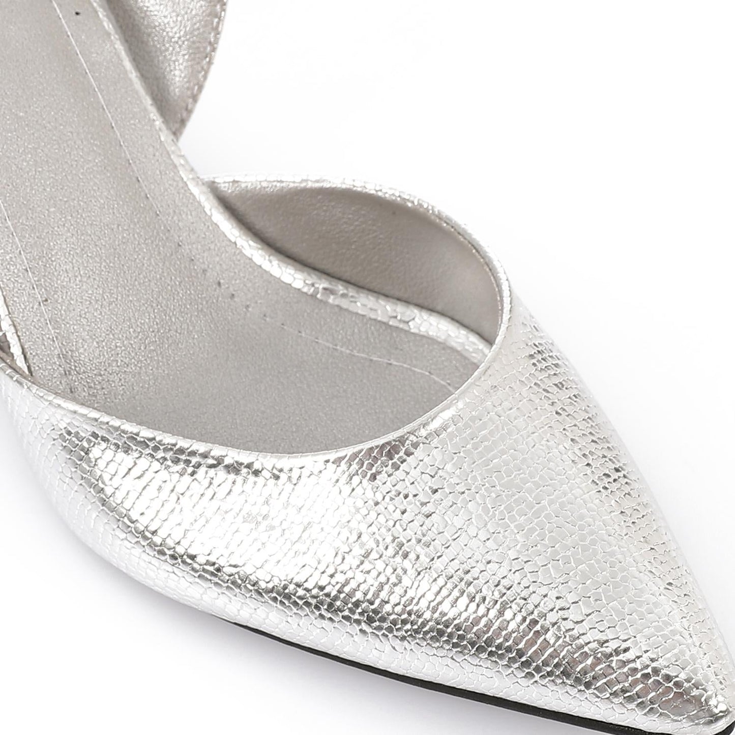 Faux Leather Metallic Slingback Kitten Heel Pumps – Silver