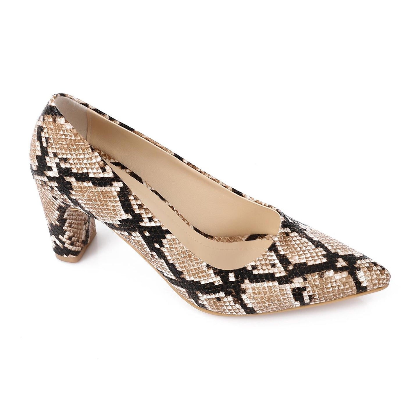 Faux Leather High Heel Mule Sandals - Beige