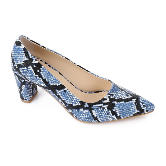 Faux Leather High Heel Mule Sandals - Blue